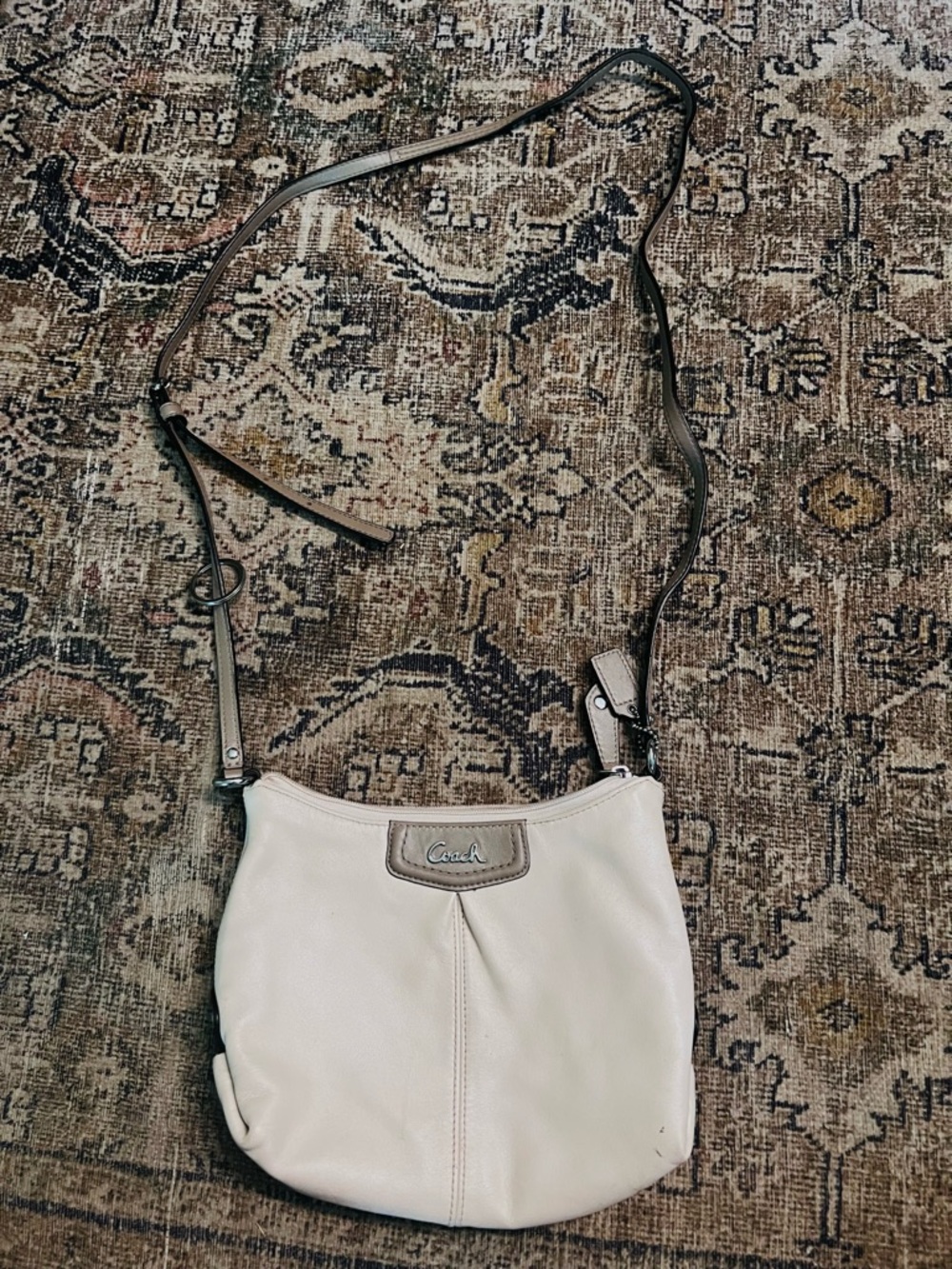 Coach White Leather Crossbody with Taupe Trim